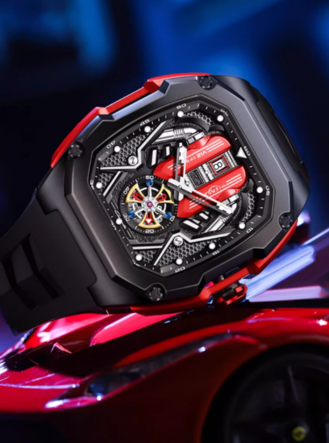 Supercar-Inspired Men's Quartz Watch – 3D Engine Design, Luminous, Waterproof, Multi-Function, High-End Style