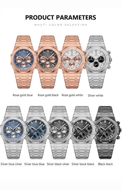 SteelEdge Chrono – Men's Luxury Quartz Watch with Luminous Dial, Date Display & Waterproof Design