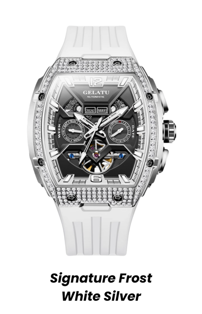 Gelatu 2025 Signature Series – Men's Large Dial Mechanical Watch with Luminous Accents & Diamond Detailing
