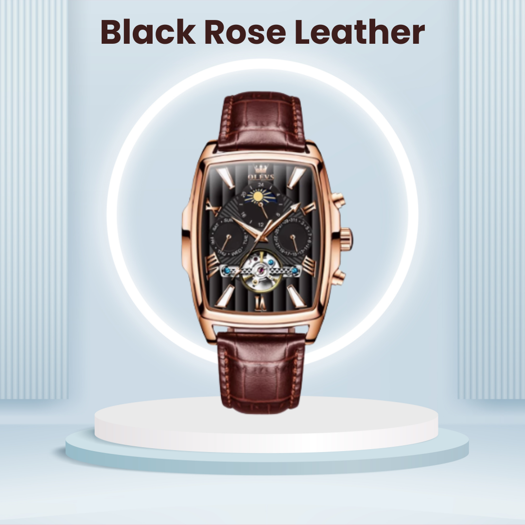 Olys Swiss-Certified Rectangular Skeleton Watch – Men's Automatic Timepiece, Genuine Brand