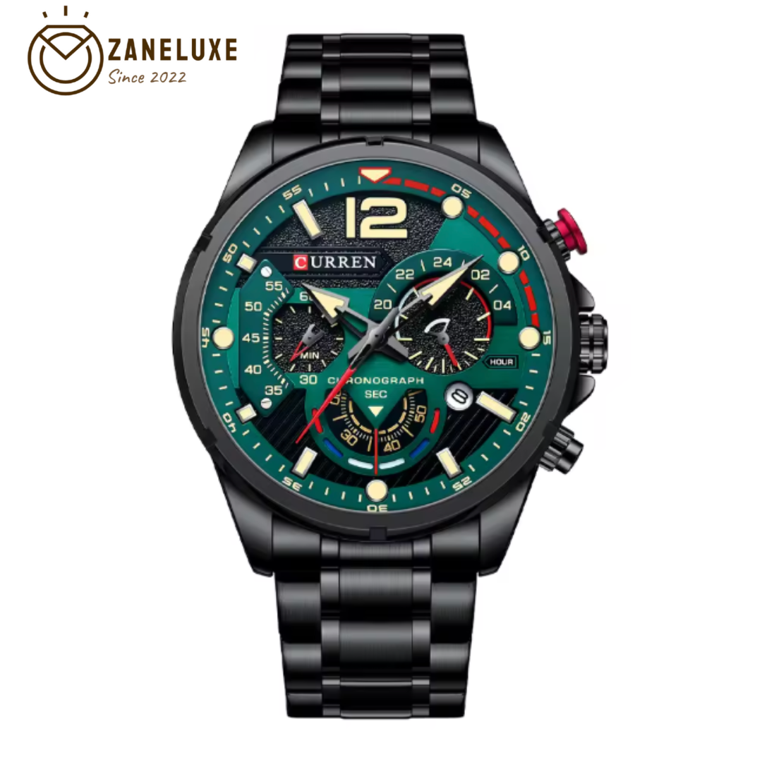 EmeraldForce - Men’s Luxury Green-Dial Stainless Steel Quartz Sport Watch – Waterproof with Date Display