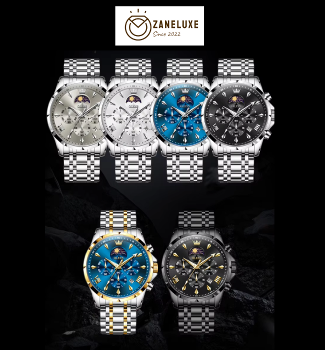 Moonphase Chrono Pro 7-Series - Moonphase Chronograph Quartz Watch for Men – Stainless Steel, Multifunction & Waterproof