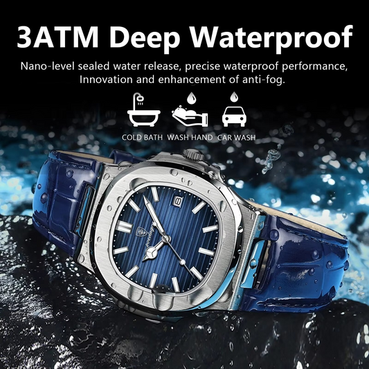 Poseidon's Mark - Top Luxury Square Waterproof Luminous Wristwatch Leather For Men
