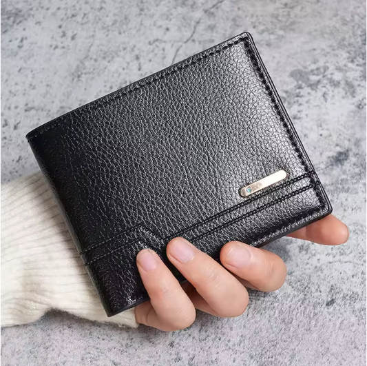 Executive Lychee Series - Luxe PU Leather Men’s Compact Bifold Wallet with Multi-Card Capacity and Soft-Grain Finish