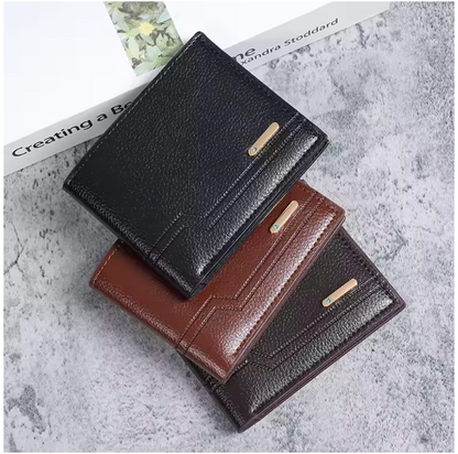 Executive Lychee Series - Luxe PU Leather Men’s Compact Bifold Wallet with Multi-Card Capacity and Soft-Grain Finish