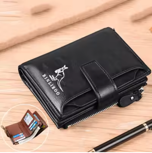 PrestigeGuard Elite Series - Men’s Luxury Short RFID-Blocking Leather Bifold Wallet with Zippered Coin Pocket & Multi-Card Slots