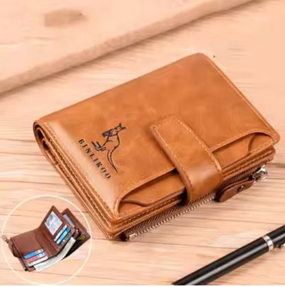 PrestigeGuard Elite Series - Men’s Luxury Short RFID-Blocking Leather Bifold Wallet with Zippered Coin Pocket & Multi-Card Slots