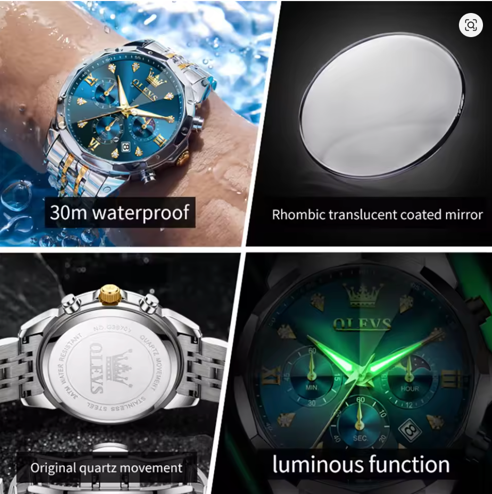 Luminous Chronograph - AstroVanta Wristwatch Stainless Steel Quartz For Men