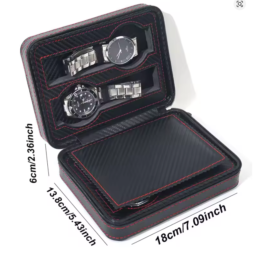 Black 4-Slot Organizer - Travel Watch Sunglasses Storage