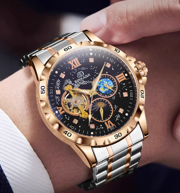 Stellar Crown - ZaneLuxe Luxury Men's Automatic Watch Gold & Silver