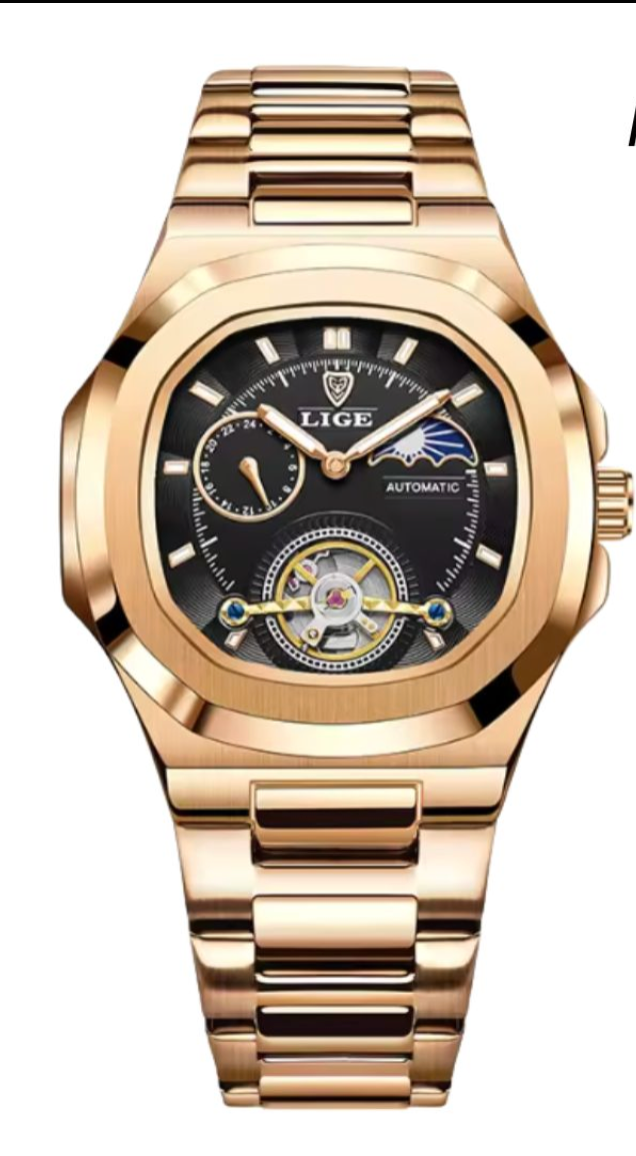 Sovereign Precision - Men's Dual-Tourbillon Mechanical Watch with 24-Hour Display, Luminous Dial & Waterproof Stainless Steel Build