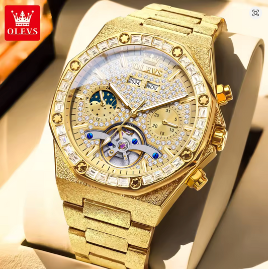 The Inferno - Tourbillon Automatic Mechanical Watch Diamond Dial Waterproof Moon Phase Watch