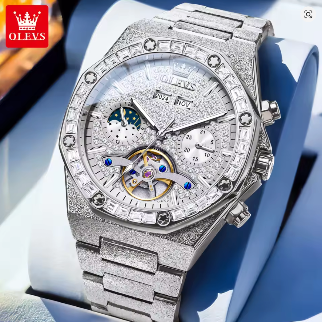 The Inferno - Tourbillon Automatic Mechanical Watch Diamond Dial Waterproof Moon Phase Watch