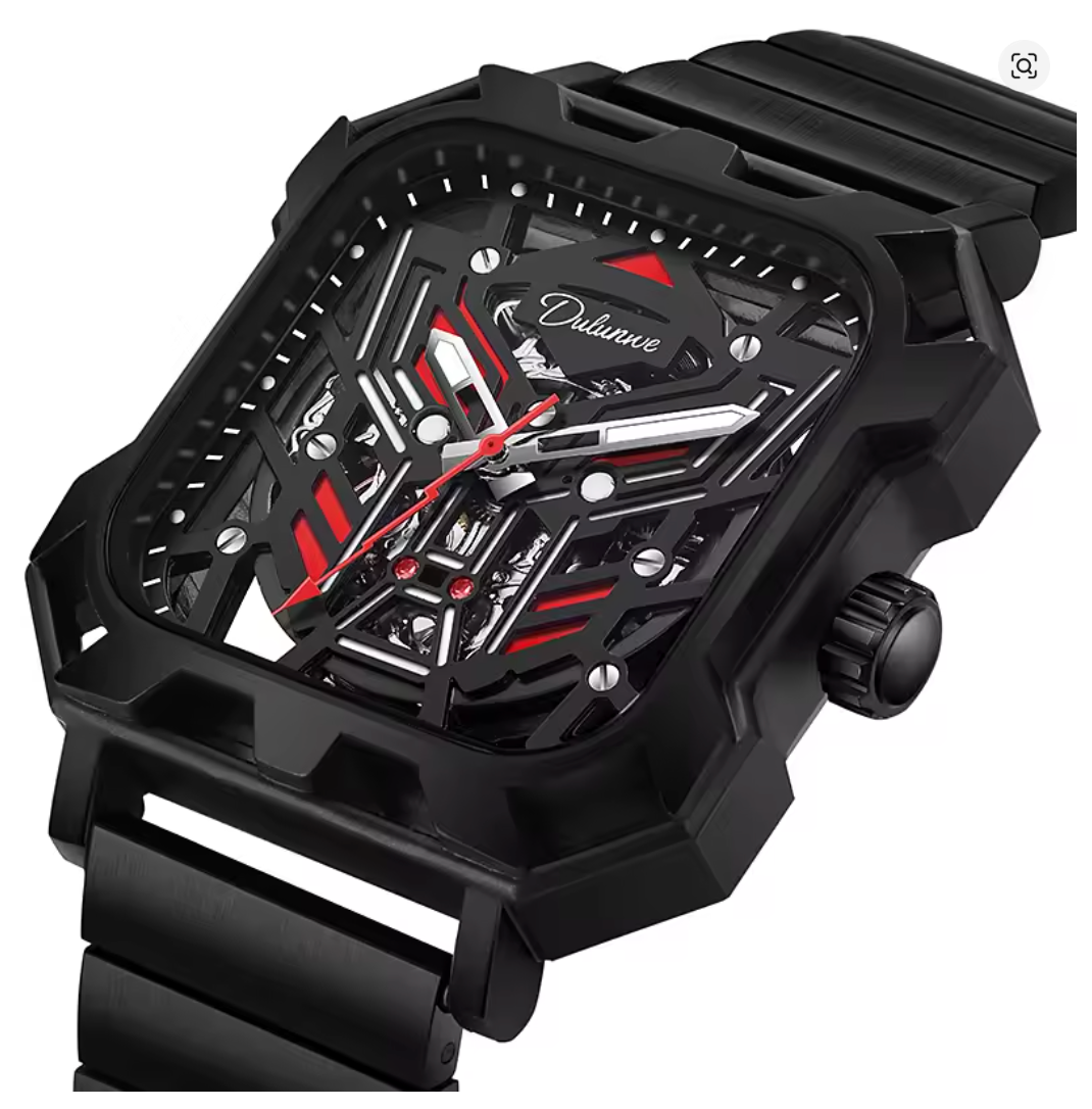 The Stratos - Square Skeleton Automatic Mechanical Watch, Stainless Steel Strap Men's Watches