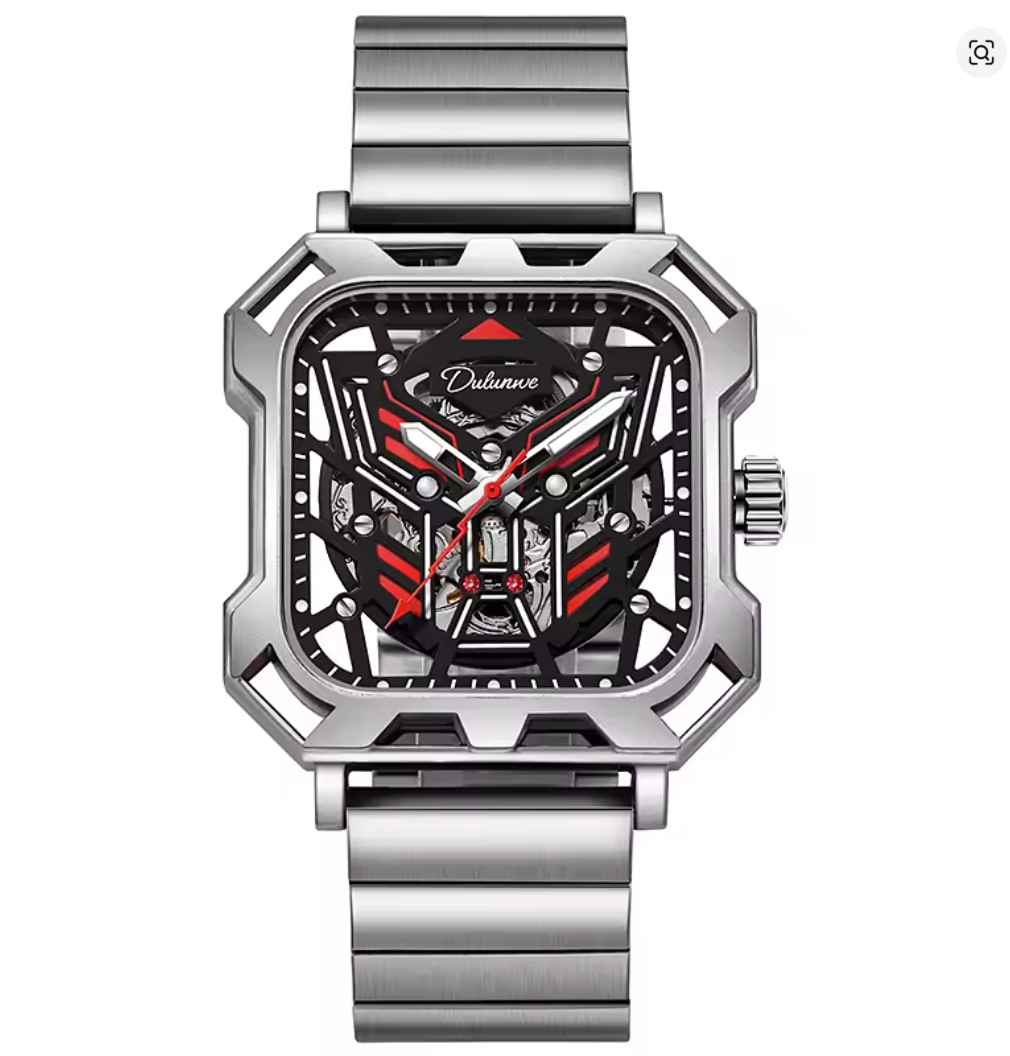 The Stratos - Square Skeleton Automatic Mechanical Watch, Stainless Steel Strap Men's Watches