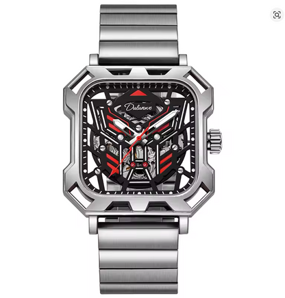 The Stratos - Square Skeleton Automatic Mechanical Watch, Stainless Steel Strap Men's Watches