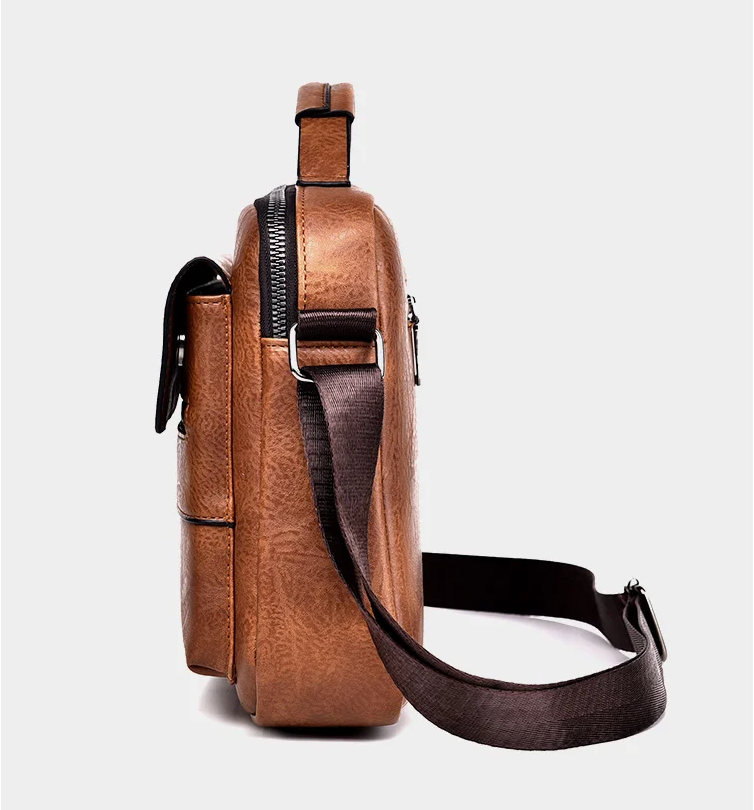 The Hudson Leather Shoulder Bag - PU Leather Flaps Men's Crossbody Bag - Messenger Bag Travel Bag