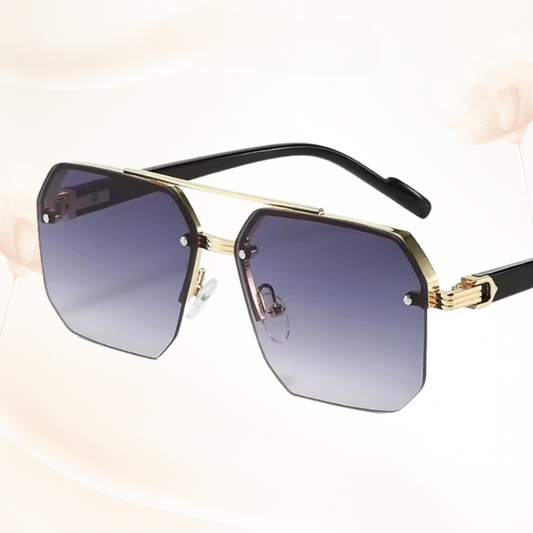 Urban Retro Metal Shades - Retro Metal Square Half-Frame Sunglasses with Stud Accents