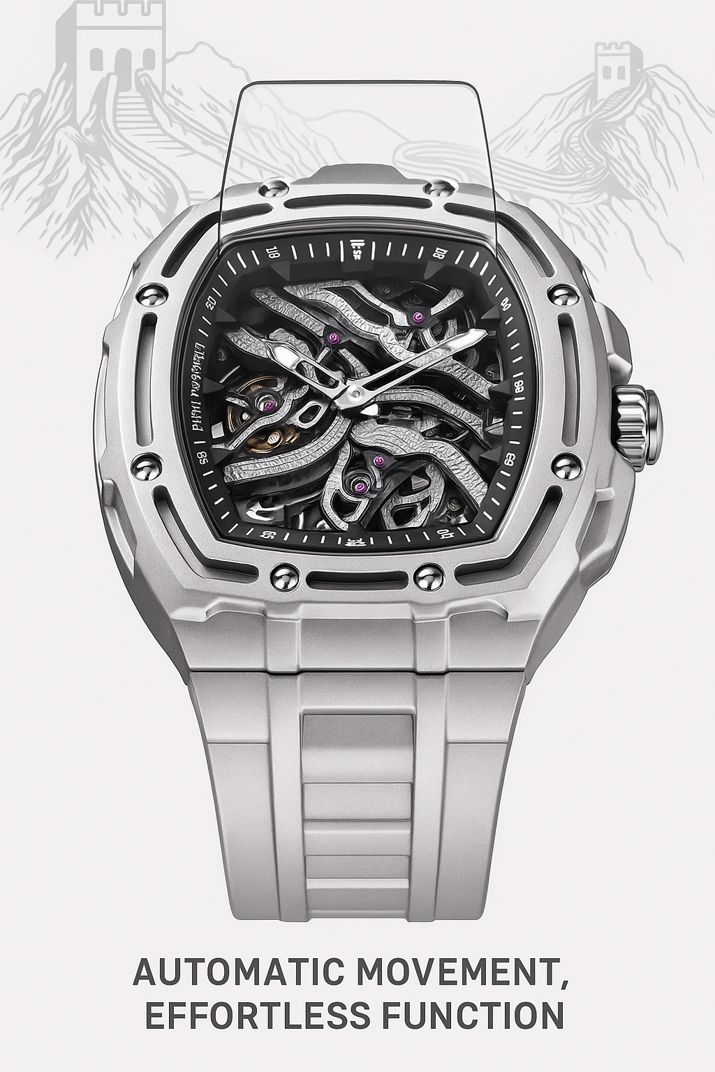 Mark Fairwhale Great Wall Edition – Men's Skeleton Automatic Watch with Architectural Detailing